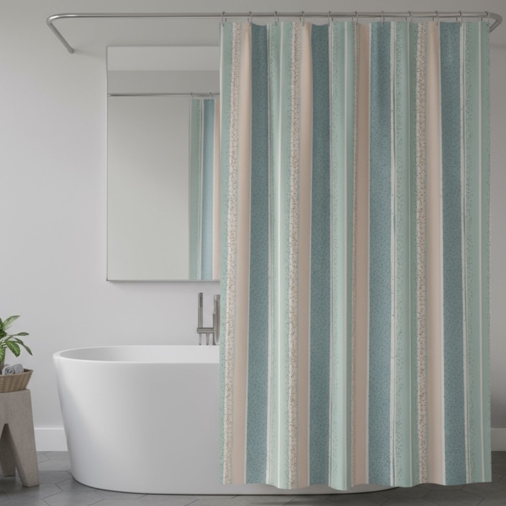 Wayfair Pastel Microdot Shower Curtain 70x72" Blue and Cream NWOT Pastel Neutral